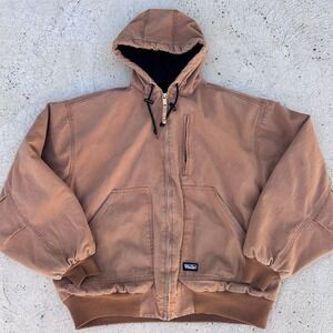 Vintage Walls Workwear Brown Hooded Jacket Sherpa Lined Duck Canvas Mens XL